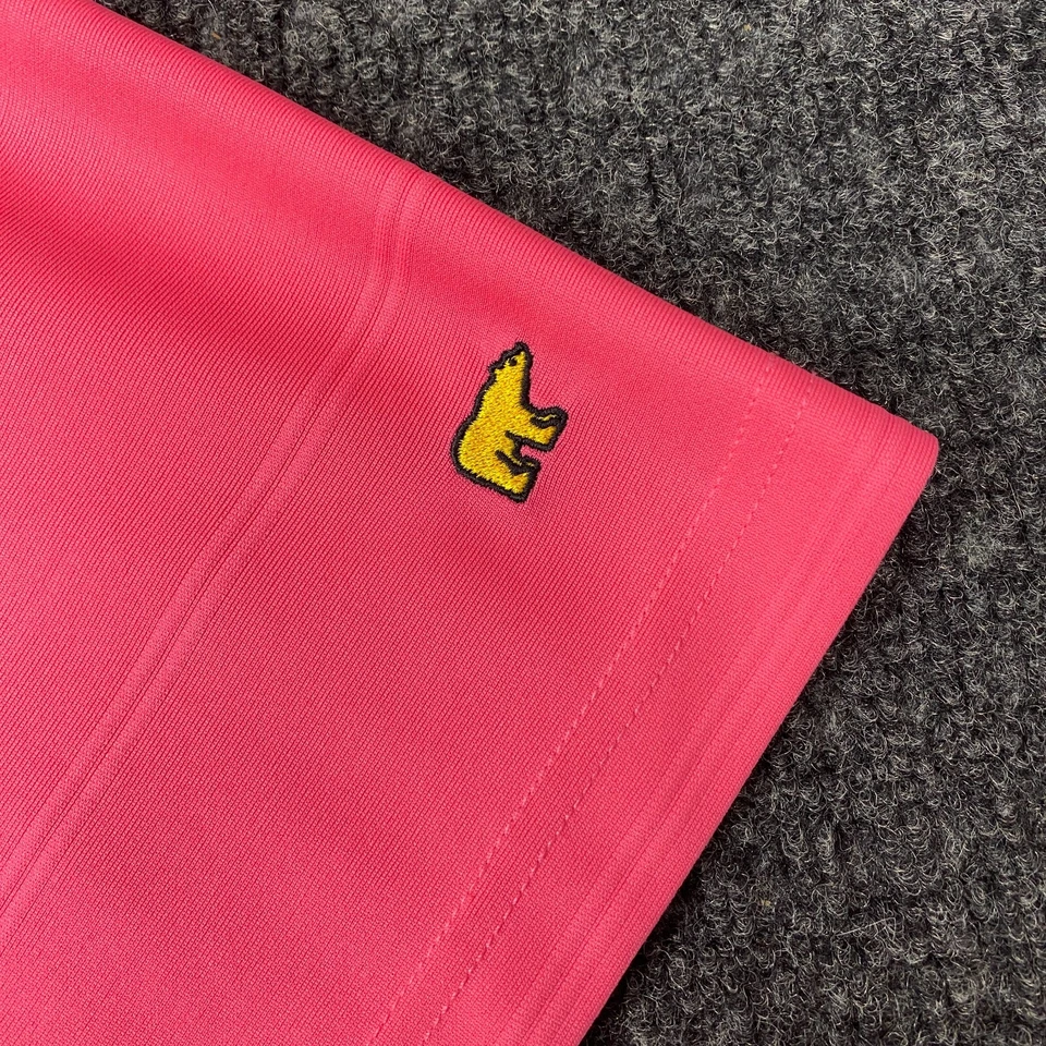Jack Nicklaus Polo Golf Shirt Hot Pink StayDri XL Striped Gold Bear - Image 3 of 4