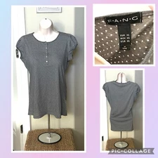 FANG Gray Polka Dot Top Juniors XL Cap Sleeves Button Accents