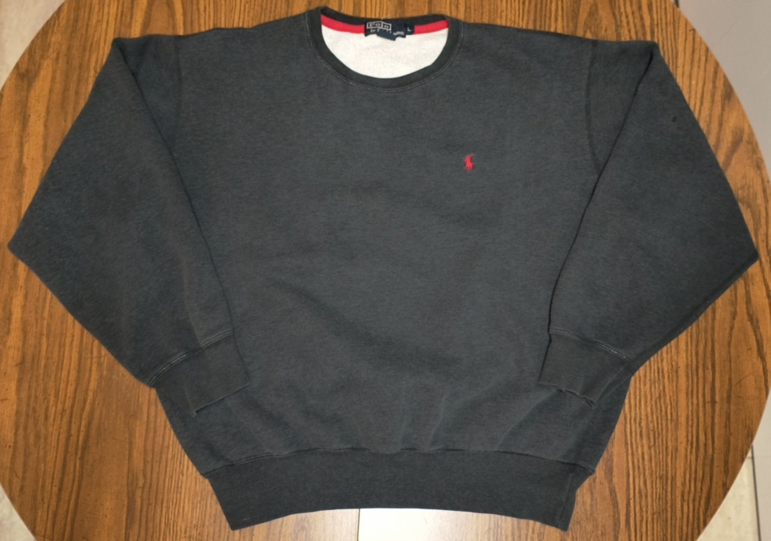 Polo Ralph Lauren grigia girocollo vintage anni 90 uomo L rosso pony pile