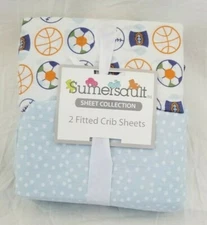 2 Summersault Blue Sports Fitted Crib Sheets NIP