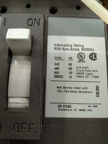 New GE THED136050 Circuit Breaker 50A 3 Pole 600V Amp General Electric - Picture 3 of 11