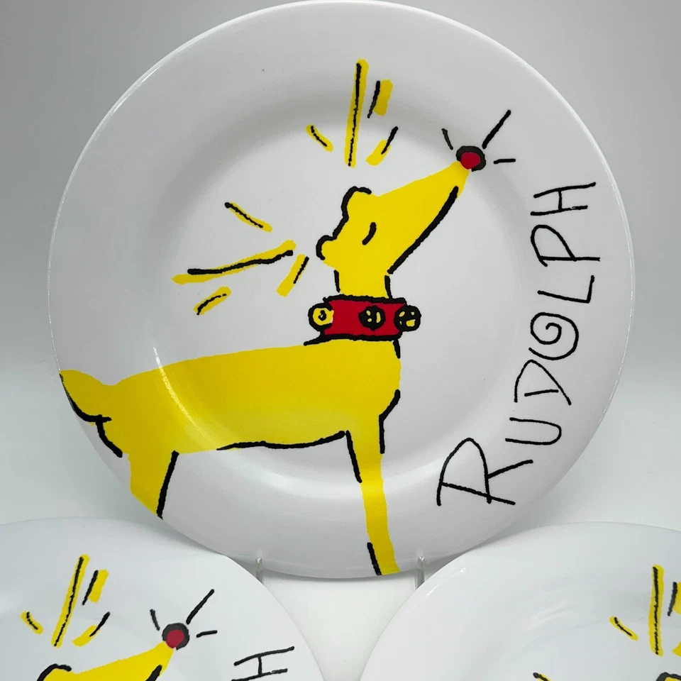 Pottery Barn Kids Plate Rudolph Holiday Gift School Party Christmas 11" SET 3 - Image 2 of 4