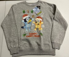 Adult Bluey Bingo Merry Christmas Sweatshirt Size XL Gray 