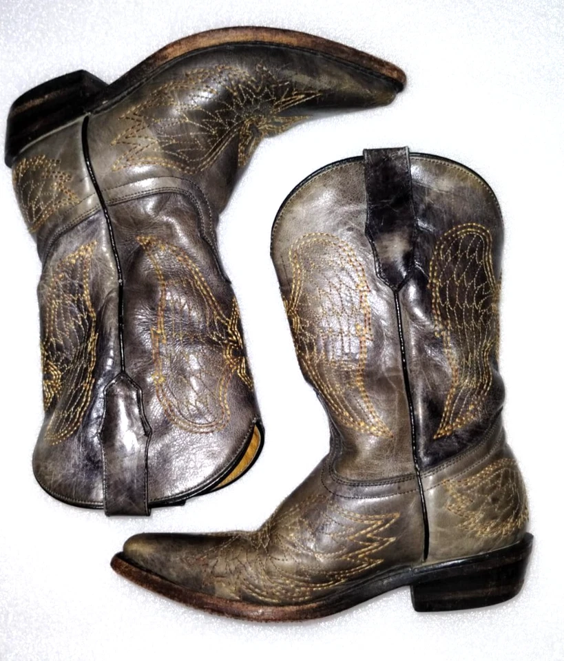 Botas Corral G1104 Gris Envejecido/Negro Cruz/Alas Cuero Punta Corta K 13 1/2 Foto 3 de 4