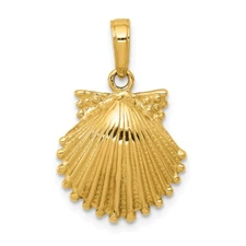 14k Yellow Gold Scallop Shell Charm Pendant 0.87 Inch
