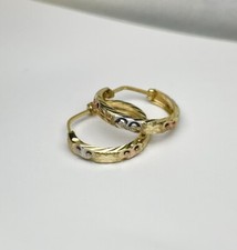 14k Tri-toned Diamond Cut Huggie Hoop Earrings 1.6 Grams