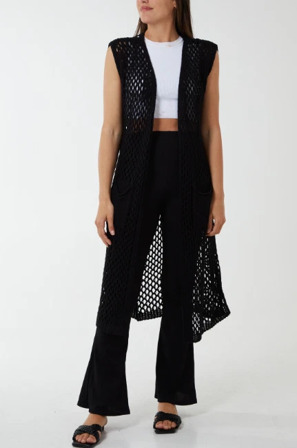 Long clearance netted cardigan