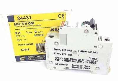 NIB SQUARE D MULTI 9 C60 MINIATURE SUPPLEMENTARY PROTECTOR MG 24431, 8A, 1POLE