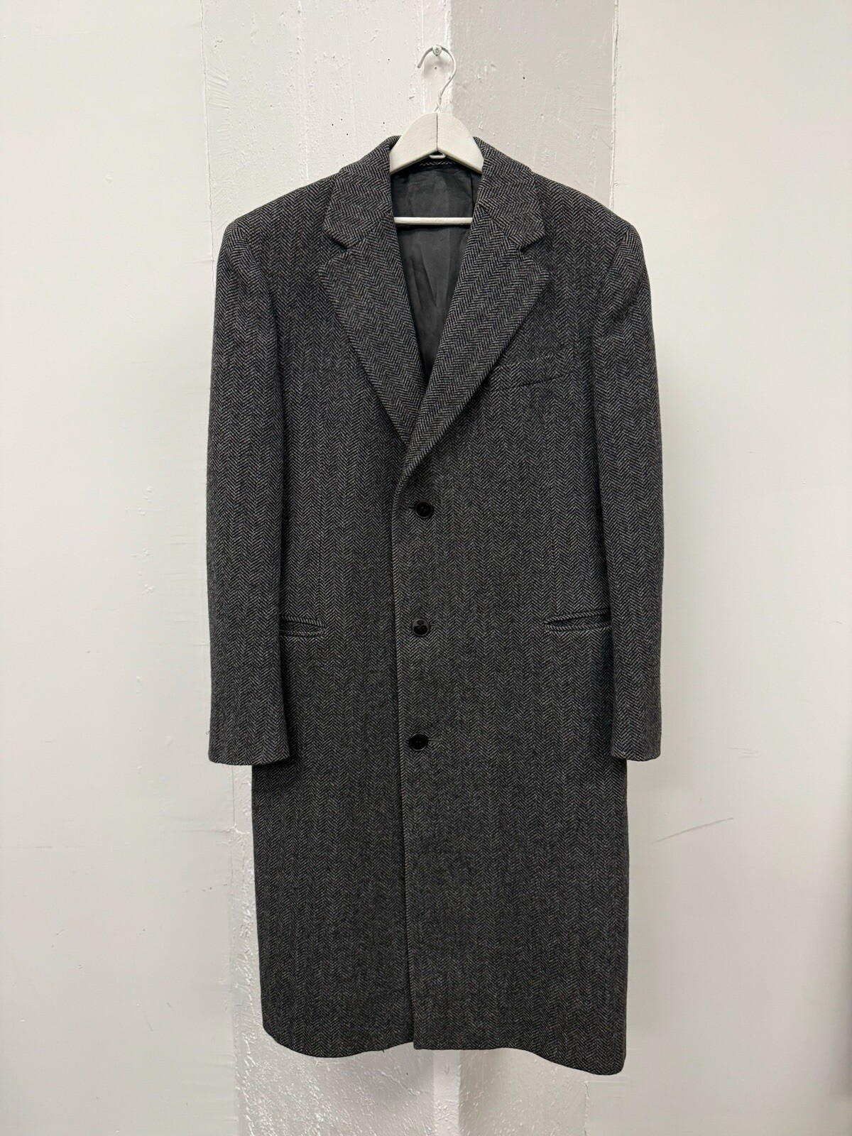 Cappotto Yves Saint Laurent vintage uomo grigio lana taglia media spina di pesce tweed