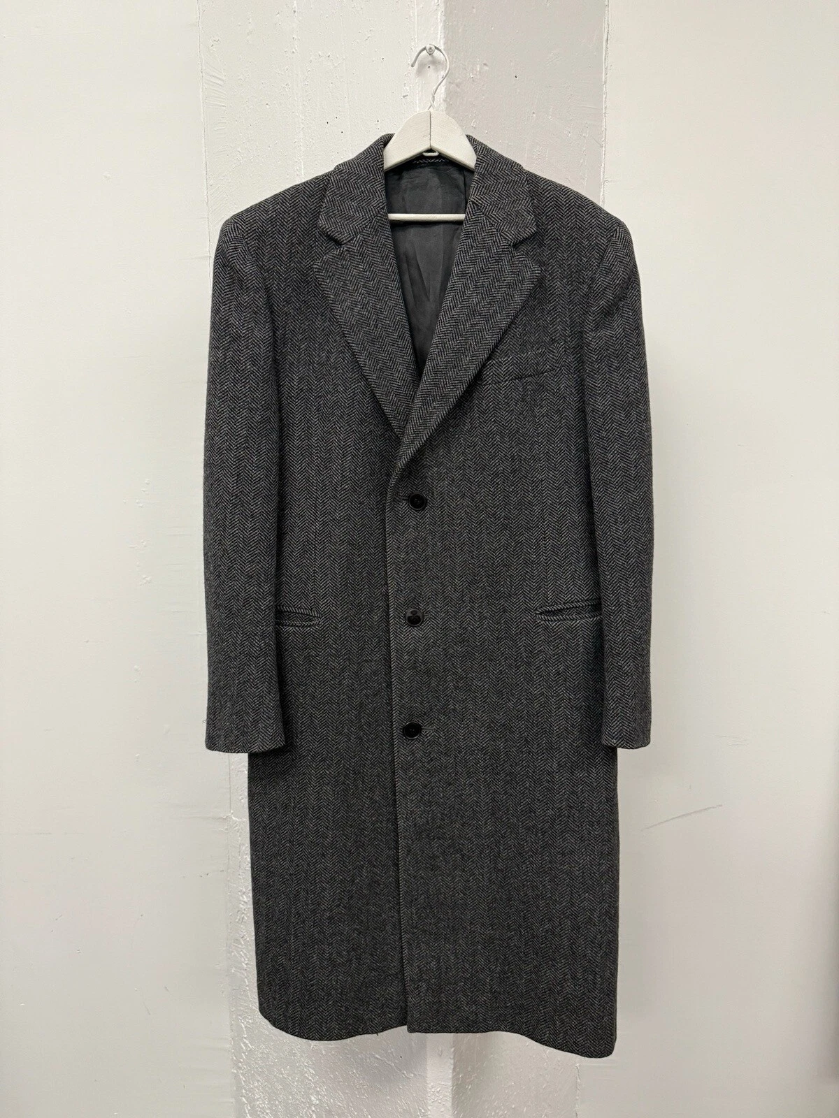 SAINT LAURENT (YSL) Cappotto Yves Saint Laurent vintage uomo grigio lana taglia media spina di pesce tweed