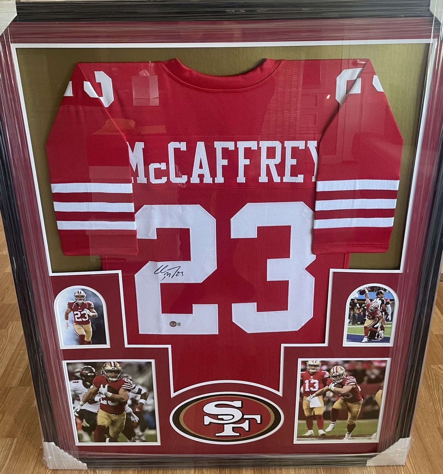 Christian Mccaffrey Autographed Signed San Francisco 49ers Custom Framed Jersey 49ers BAS 