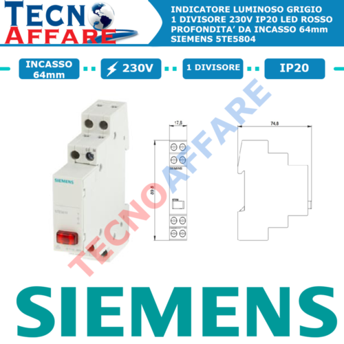 Indicatore luminoso Grigio 230V LED Rosso per Montaggio DIN Siemens 5TE5804 - Foto 1 di 3