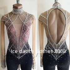 Figure Skating Costume Rhinestone Long Sleeve Competition Skating Dress for Girl