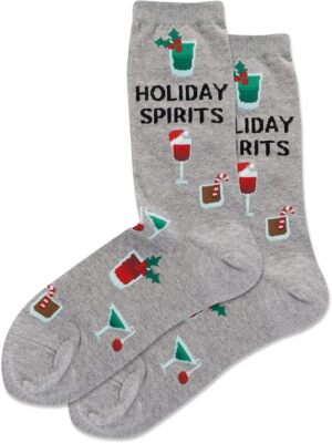 Hot Sox Women's Holiday Spirits Crew Sock 1 Pair, Grey Heather, Women's 9-11