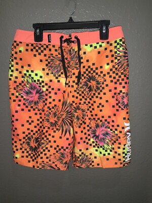 HURLEY Boys Bright Mango Floral Board Shorts Size 16/28 NWT