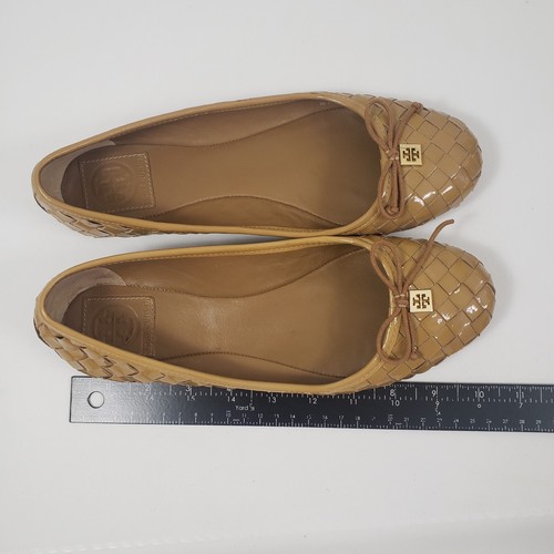 Tory Burch SIZE 9M Women's Prescott Tan Patent Leather Basket Weave Ballet Flats - Picture 11 of 11
