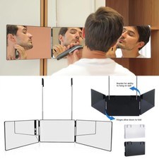 3 Way Tri-Fold Mirror with LED Light & Hooks 360° Barber Self-Haircut Makeup UK