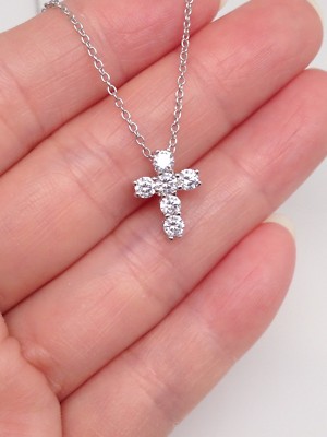 925 Sterling Silver Tiny Cz Cross Necklace Slide Pendant Womens