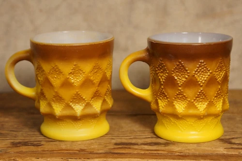 Vintage Anchor Hocking Fire King Kimberly Diamond Mugs