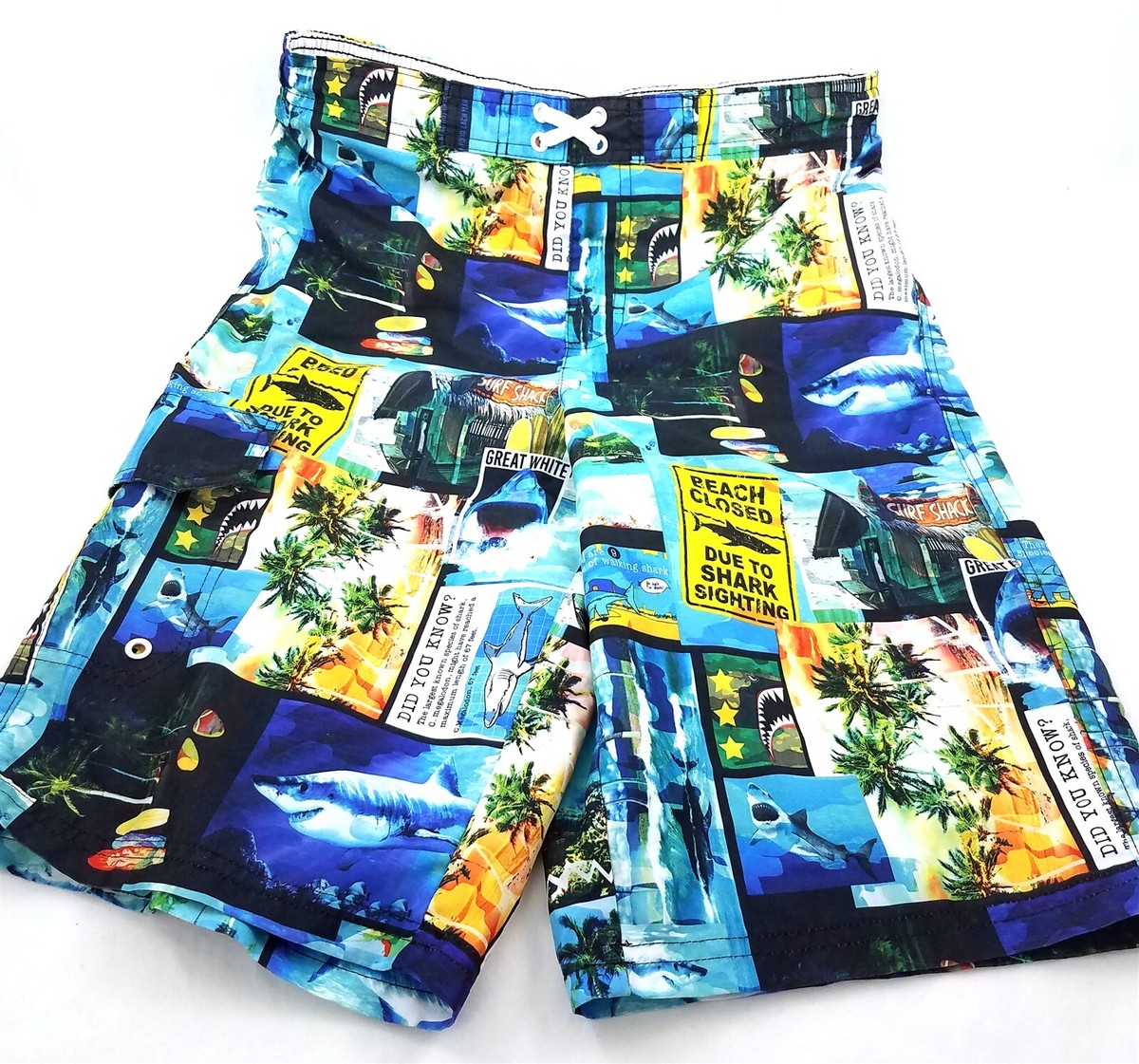 OP Ocean Pacific Shark Print Board Shorts Swim Trunks Lined Boys