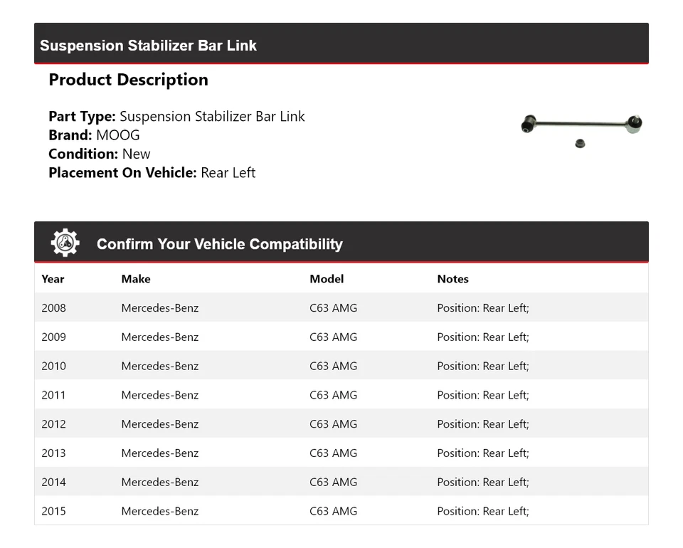 Barra estabilizadora de suspensión MOOG 2008-2015 para Mercedes-Benz C63 AMG Foto 2 de 4