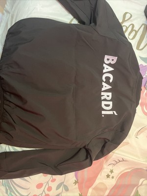 Bacardi Rum Full Zip Black Bomber Jacket Windbreaker Size Extra Large Fits Large