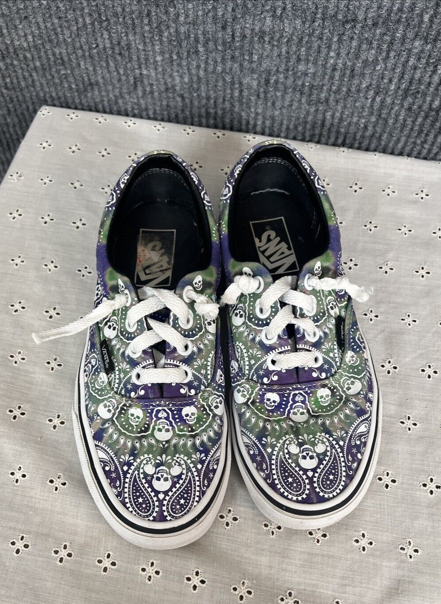 Van's Bandana Fever Shoes Sneakers Women's Used Green/Purple Skull  Paisley