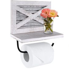 Autumn Alley Rustic Farmhouse White Barn Door Wood Toilet Paper Holder w/ Shelf