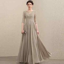 Chiffon Mother of the Bride Dresses 3/4 Sleeve Appliques Zipper Back Party Gowns