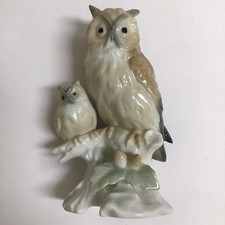 Otagiri Porcelain Figurine Owls On Branch Mom And Baby Japan 5 1/2” MINT Vintage