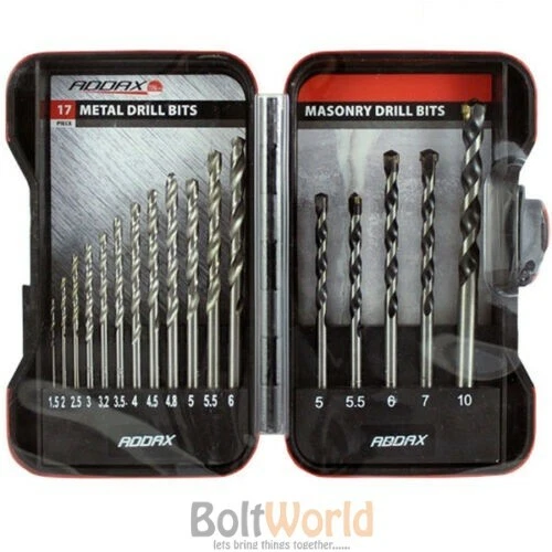 ADDAX 17 PCS HSS METAL & MASONRY DRILL BIT SET CARBIDE DRILL DIN 338 MANY SIZE