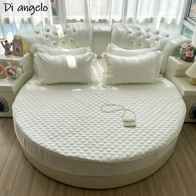 Round White Fitted Sheet Thick Cotton Quilting Romantic Bedding Set Mattress