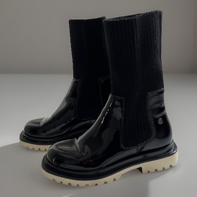 Marc Cain Damen Chelsea Boots Gr. 38 - 5(UK) Lackleder mit Strick Schwarz Neu!