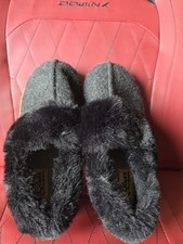 NEW  Teens/ Women's Dluxe by Dearfoams Fur Slippers Charcoal  SIZE S 7-8