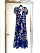 435 NWT - Johnny Was Mazzy Ruched Floral Maxi Dress with slip - Blue - Size XS