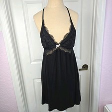 Victoria  s Secret Black Babydoll Nightgown Nightie Size M Lace Bodice Lingerie