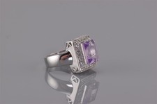 Sterling Silver Emerald Cut Purple Amethyst Cubic Zirconia Band Ring 925 Sz: 7