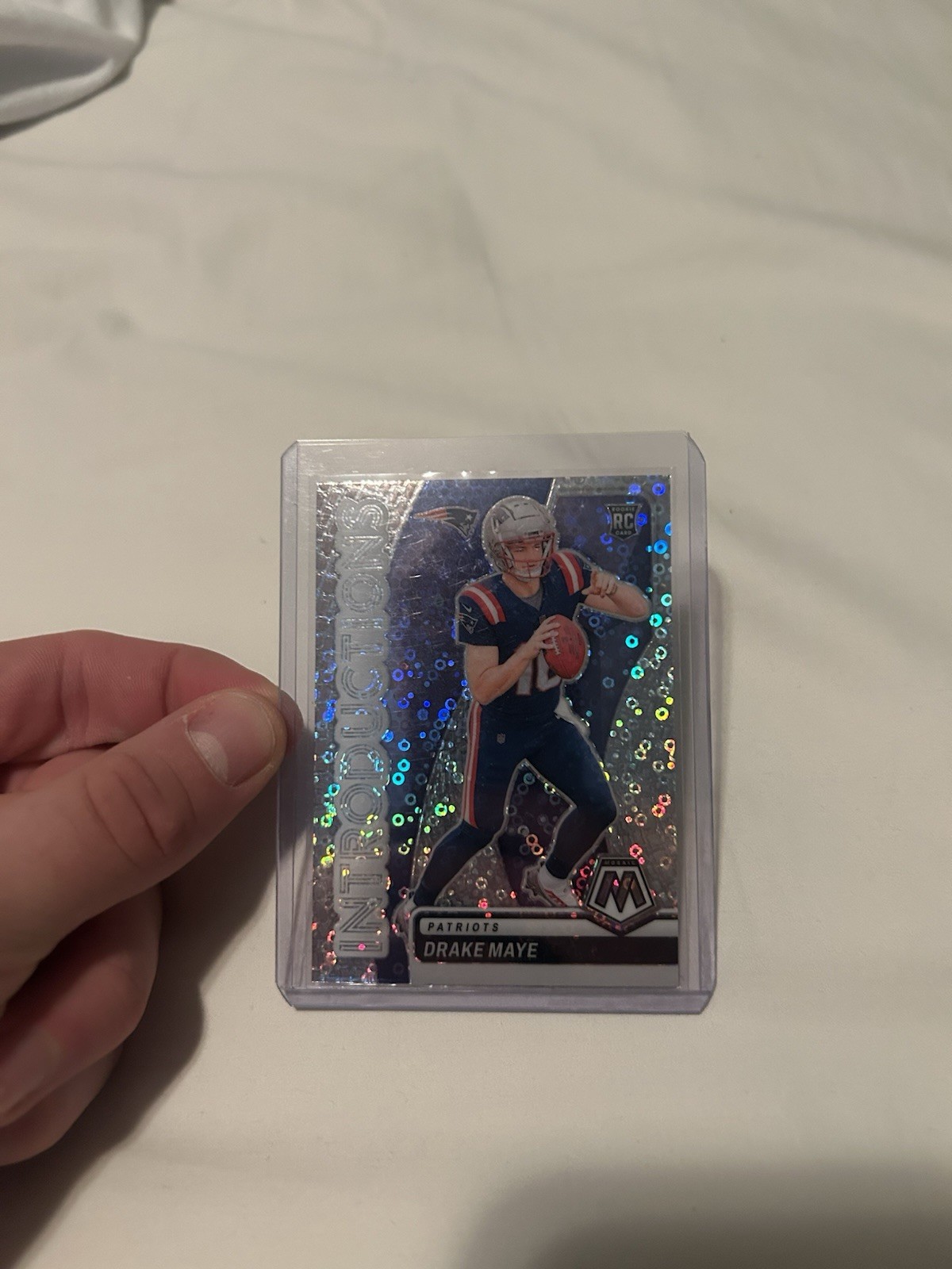 2024 Mosaic DRAKE MAYE Introductions Silver Disco #1 Rookie No Huddle Patriots