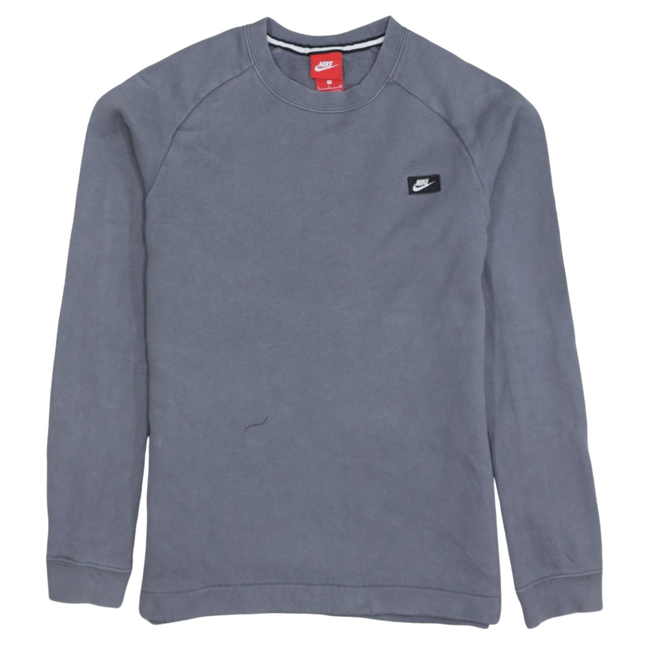 Nike Mens Sweatshirt Grey Fleece Crew Neck Embroidered Logo Back Zip Pocket S
