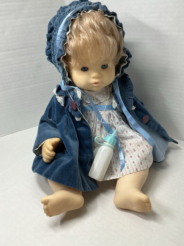 Nice Suzanne Gibson  Doll 1980 Vintage 16” with Dress  & Coat & Hat & Bottle