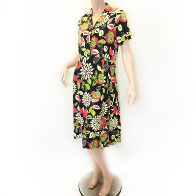 Pink Wheels boutique retro vintage 50's style shirt dress floral print Large USA