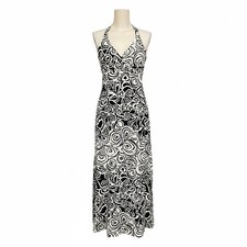 Charlotte Russe Halter Maxi Dress Black White Swirl Print Small