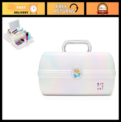 Makeup Organizer Box with Built-In Mirror, Hard Plastic, Secure Latch, Spacious