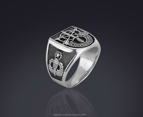Silver Collector Rings Special Forces Ring Airborne de oppresso Silver 925 Green Beret ...