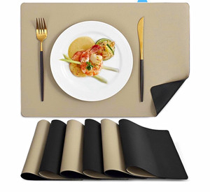 MOSAYT Faux Leather Reversible Placemats Set of 6, 100% Waterproof