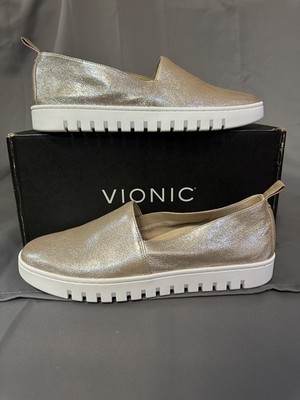 New VIONIC Women's Uptown A-Line Slip On Sneaker Loafers Champagne Met - US 12M