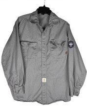 Bocomal Flame Resistant Work Shirt Mens L Gray FR Cotton Twill Button Up Cat 2