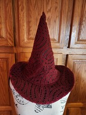 Bespoke Witch Hat OOAK Deep Red Lace Over Black Lined Wire Brim