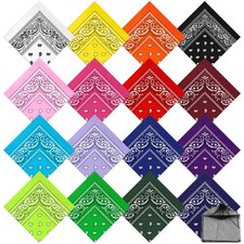 Handkerchiefs Head Wrap Scarf Assorted Colors Paisley Bandanas Cowboy 16 Pack