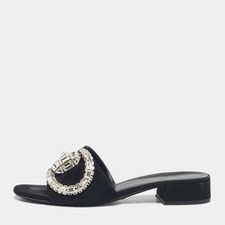 Gucci Black Suede Maxime Crystal Embellished Slide Sandals Size 38